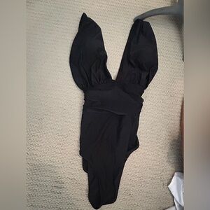 Women's Black Deep V One-Piece Swimsuit